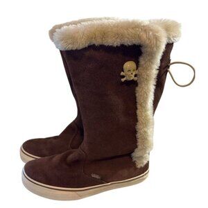 Vans Dasan Sneaker Boots Women’s Size 7 Brown Suede Fur Lined Tall Skull Button
